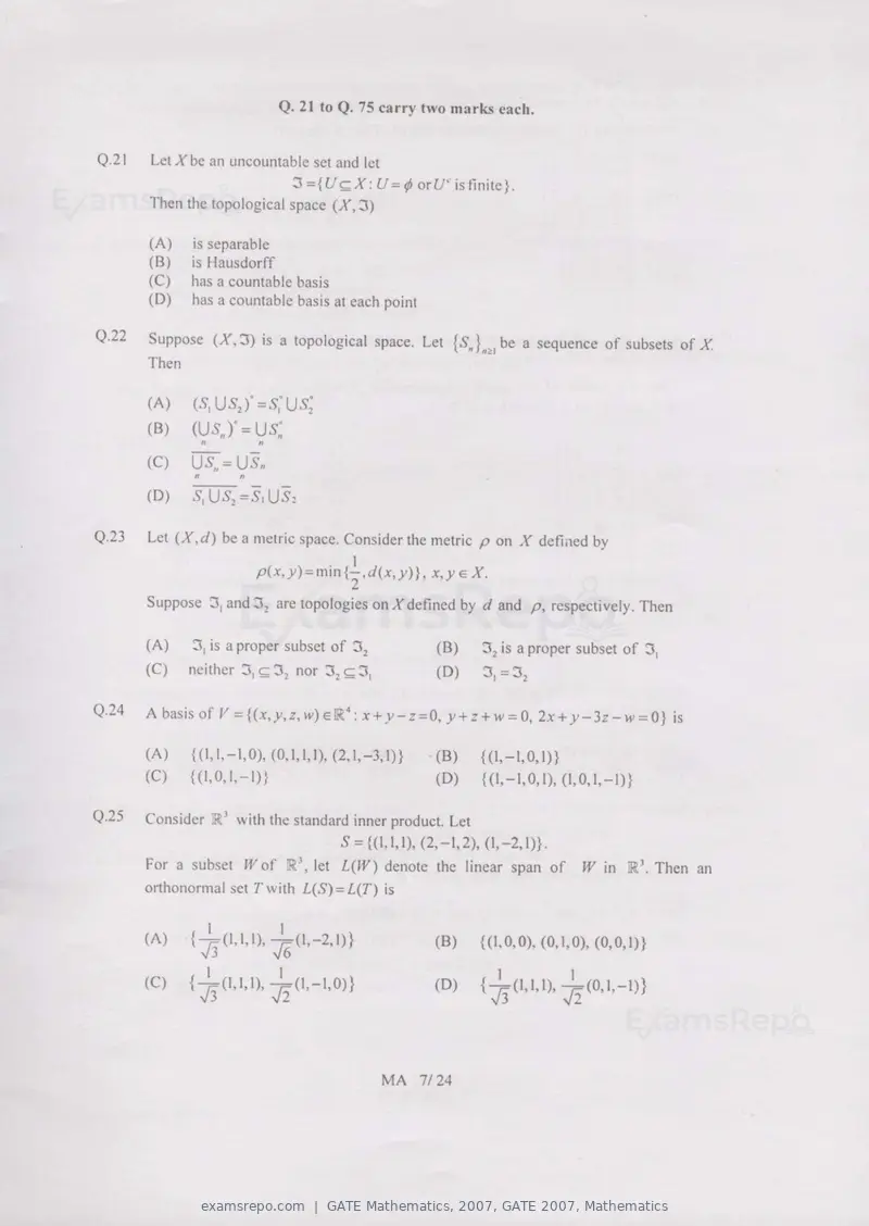 GATE Mathematics 2007 question paper, GATE 2007, Mathematics, page 7 of 20