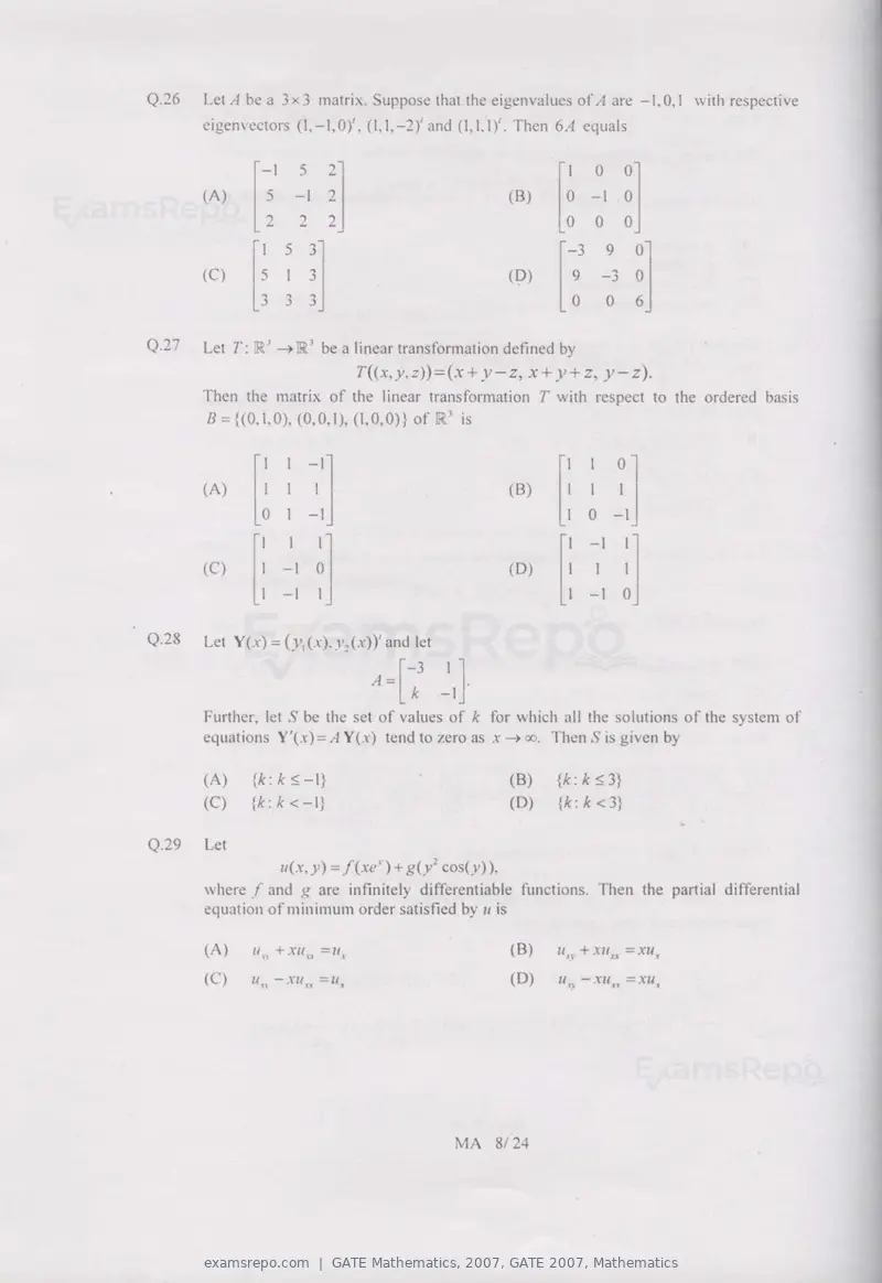 GATE Mathematics 2007 question paper, GATE 2007, Mathematics, page 8 of 20