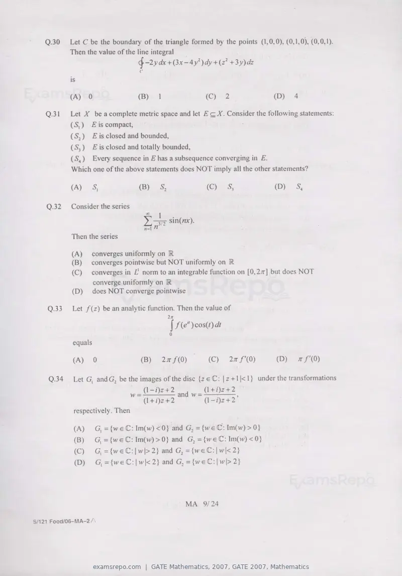 GATE Mathematics 2007 question paper, GATE 2007, Mathematics, page 9 of 20