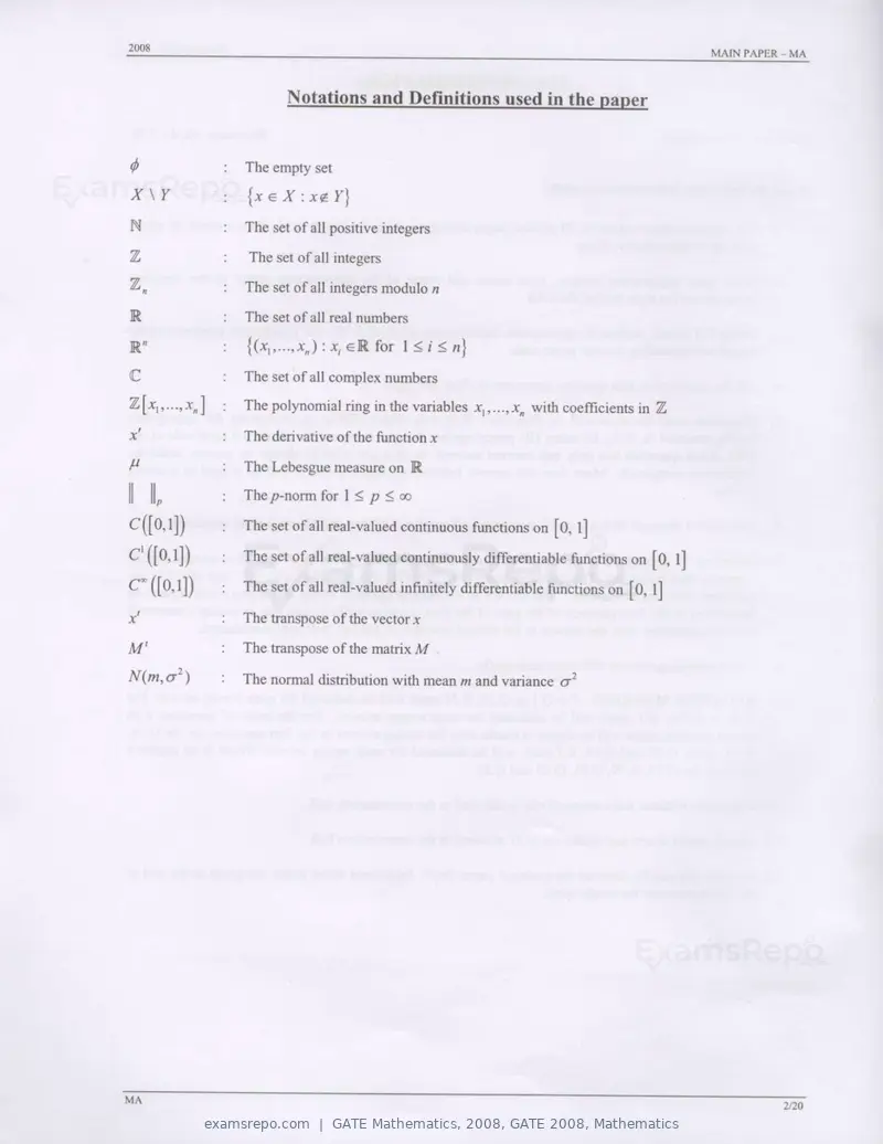 GATE Mathematics 2008 question paper, GATE 2008, Mathematics, page 2 of 16