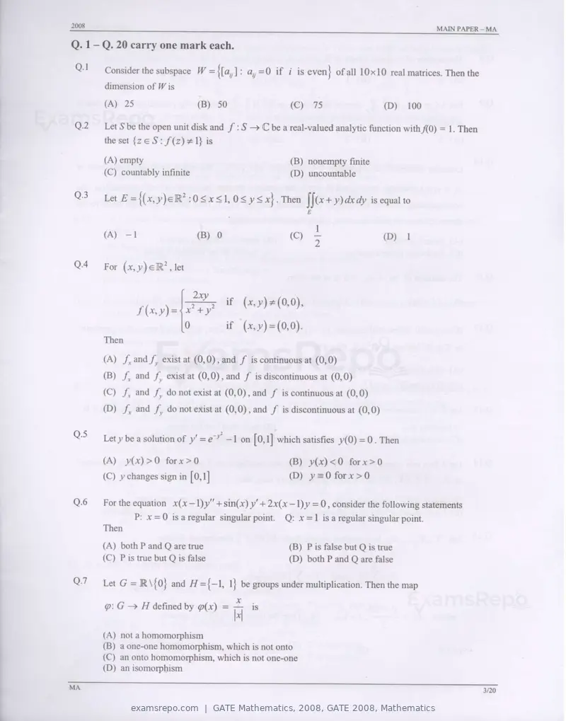 GATE Mathematics 2008 question paper, GATE 2008, Mathematics, page 3 of 16