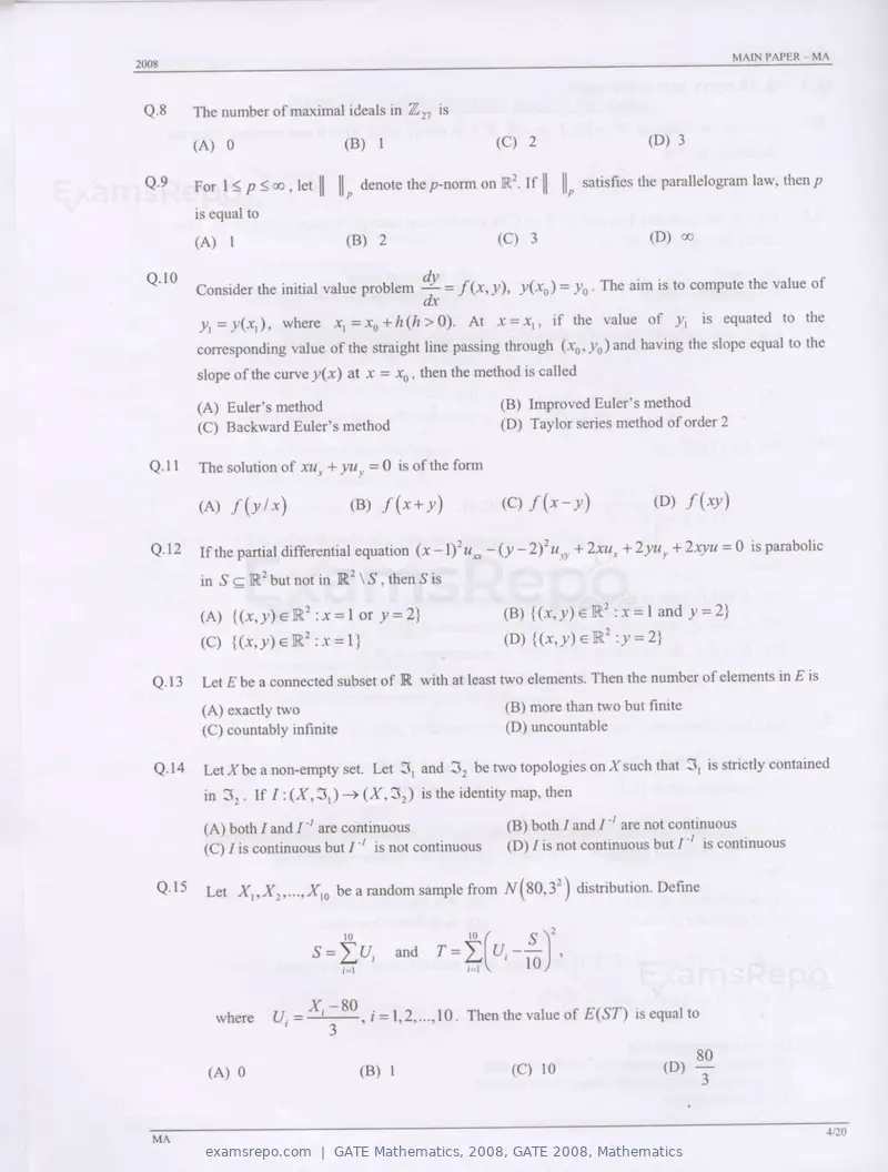 GATE Mathematics 2008 question paper, GATE 2008, Mathematics, page 4 of 16