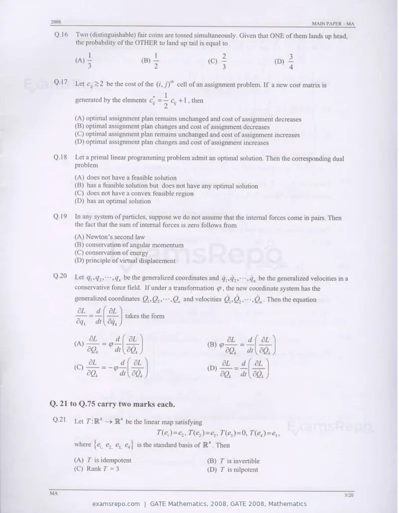 GATE Mathematics 2008 question paper, GATE 2008, Mathematics, page 5 of 16