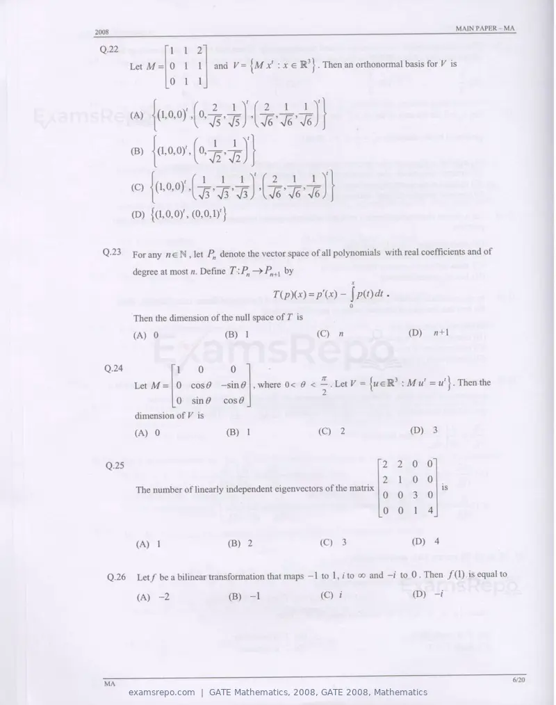 GATE Mathematics 2008 question paper, GATE 2008, Mathematics, page 6 of 16