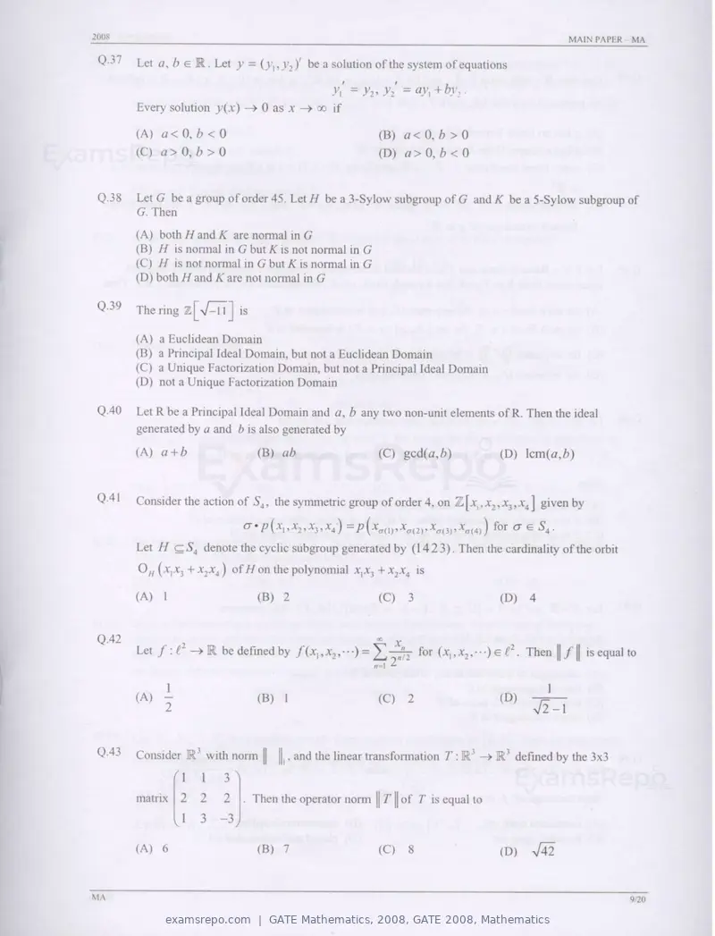 GATE Mathematics 2008 question paper, GATE 2008, Mathematics, page 9 of 16
