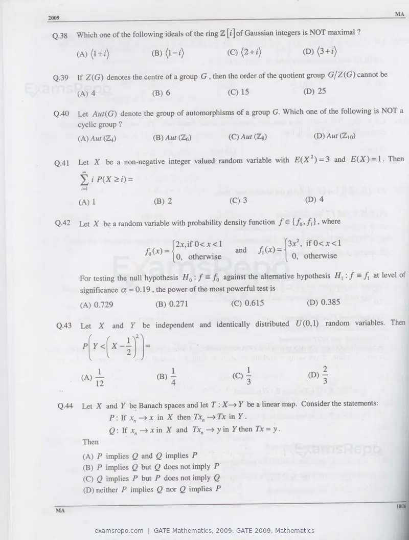 GATE Mathematics 2009 question paper, GATE 2009, Mathematics, page 10 of 13
