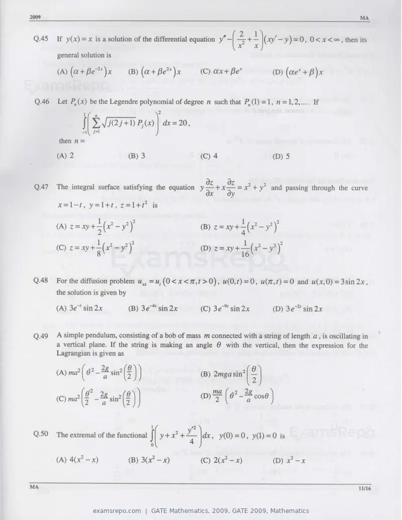 GATE Mathematics 2009 question paper, GATE 2009, Mathematics, page 11 of 13