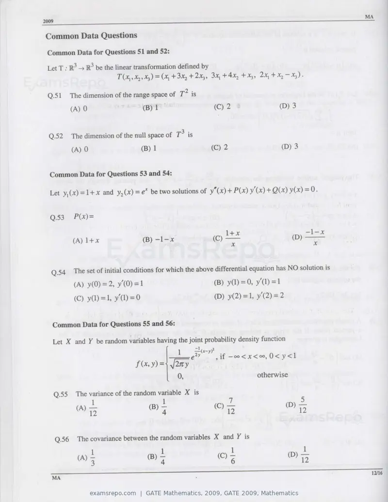 GATE Mathematics 2009 question paper, GATE 2009, Mathematics, page 12 of 13