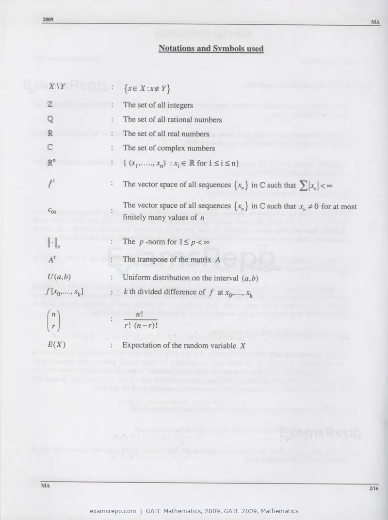 GATE Mathematics 2009 question paper, GATE 2009, Mathematics, page 2 of 13