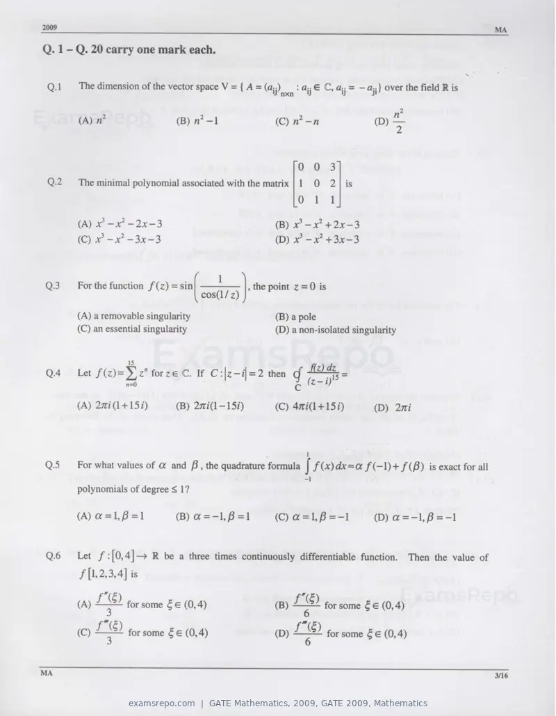 GATE Mathematics 2009 question paper, GATE 2009, Mathematics, page 3 of 13