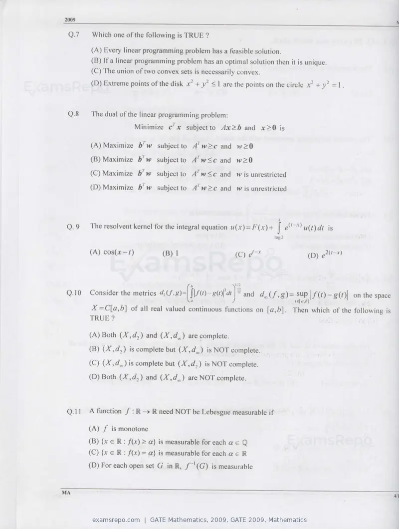 GATE Mathematics 2009 question paper, GATE 2009, Mathematics, page 4 of 13