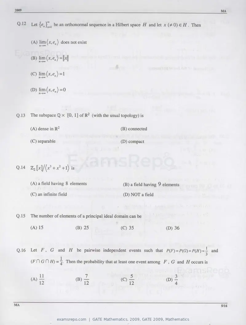 GATE Mathematics 2009 question paper, GATE 2009, Mathematics, page 5 of 13