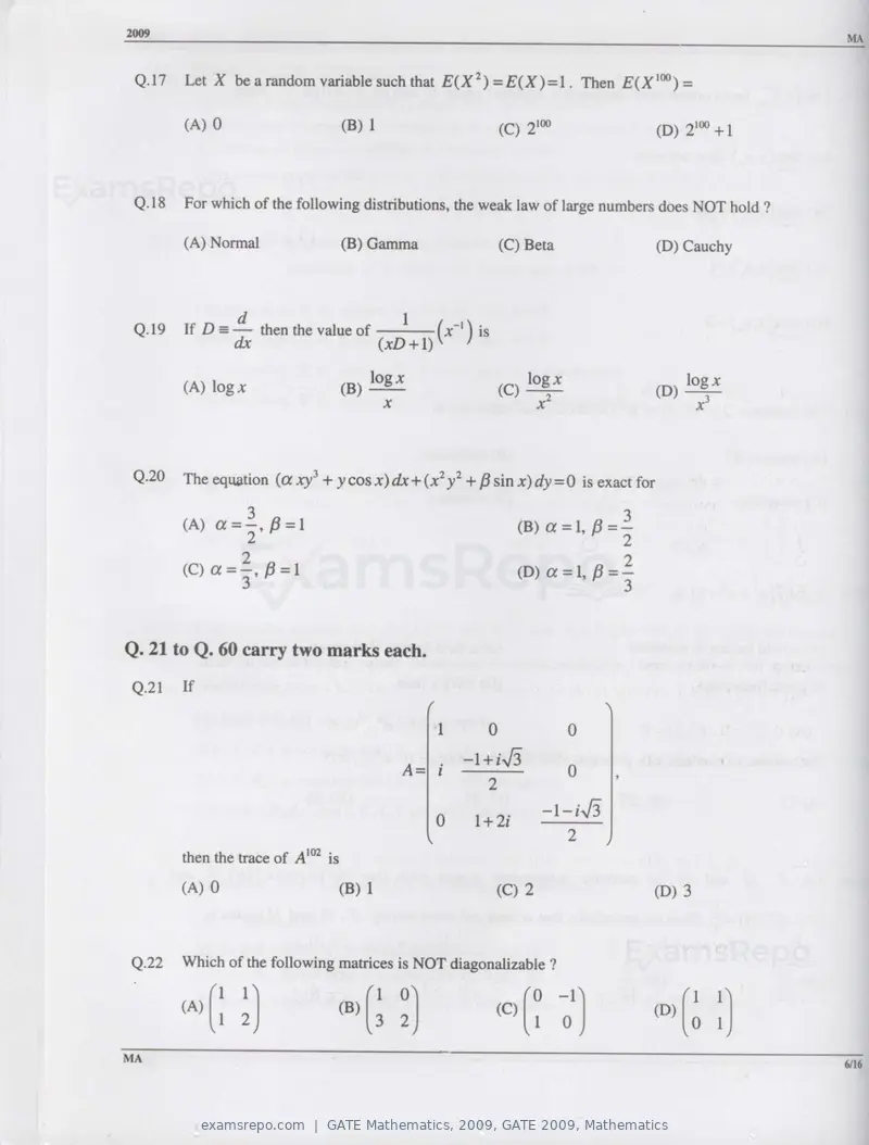 GATE Mathematics 2009 question paper, GATE 2009, Mathematics, page 6 of 13