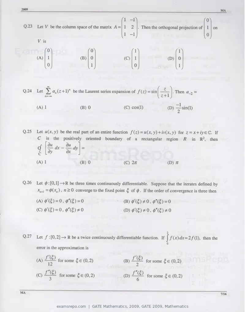 GATE Mathematics 2009 question paper, GATE 2009, Mathematics, page 7 of 13