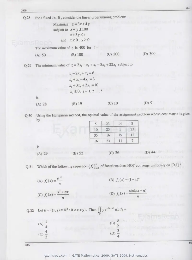 GATE Mathematics 2009 question paper, GATE 2009, Mathematics, page 8 of 13