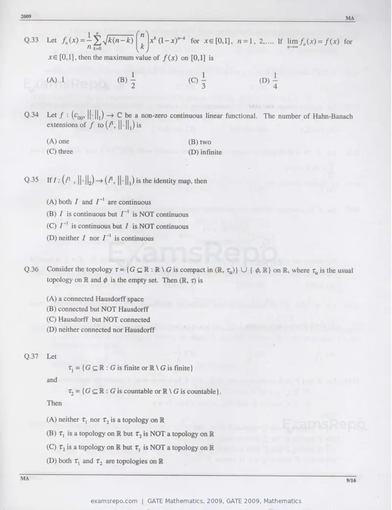GATE Mathematics 2009 question paper, GATE 2009, Mathematics, page 9 of 13