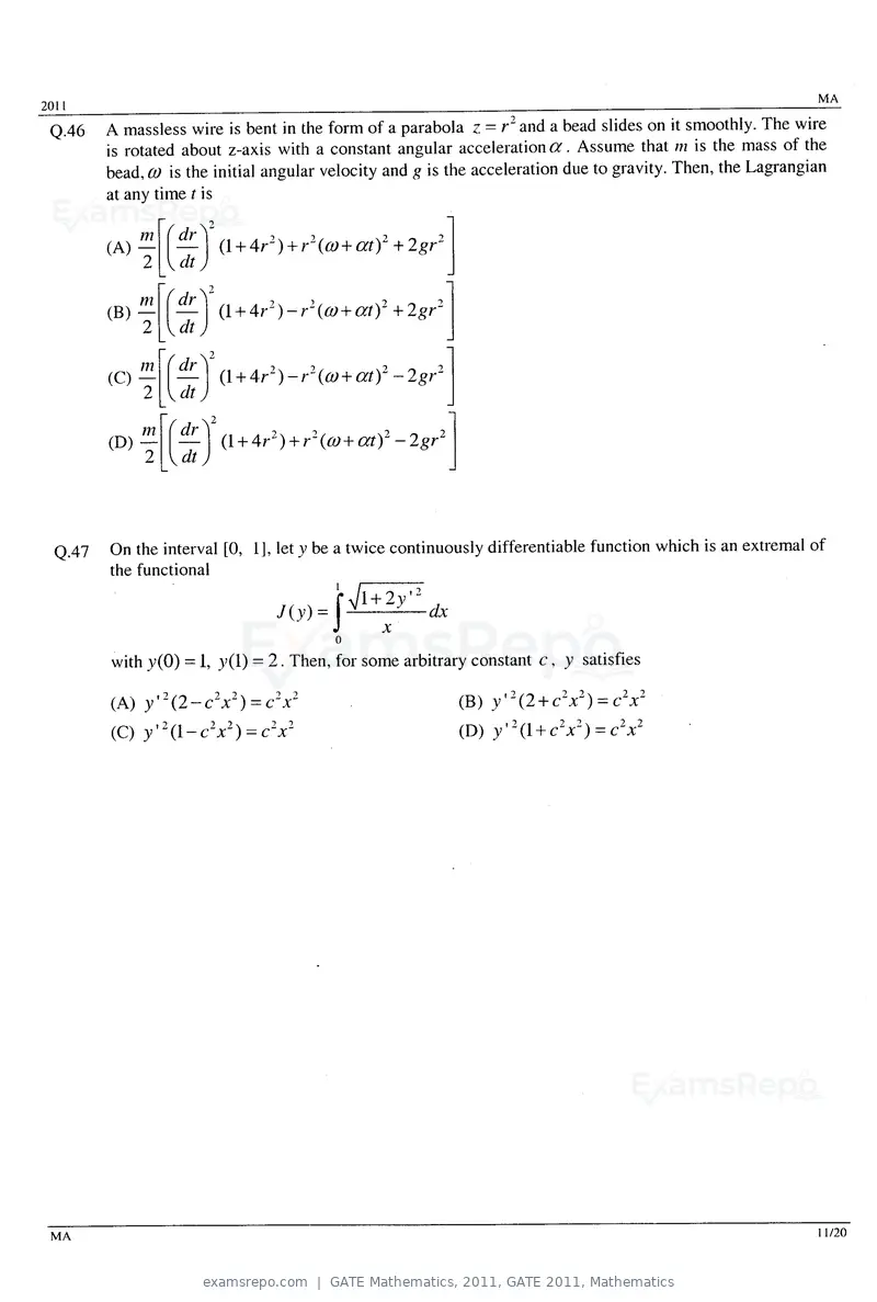 GATE Mathematics 2011 question paper, GATE 2011, Mathematics, page 11 of 15