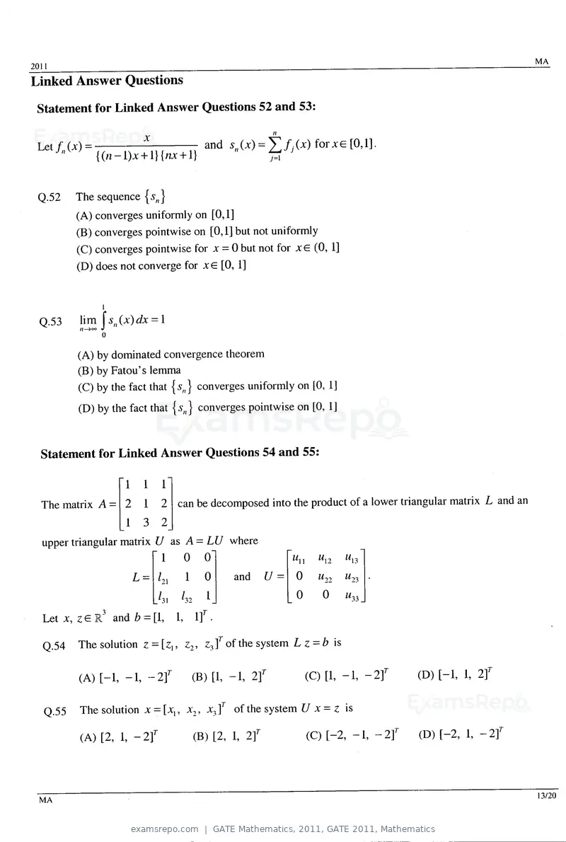 GATE Mathematics 2011 question paper, GATE 2011, Mathematics, page 13 of 15