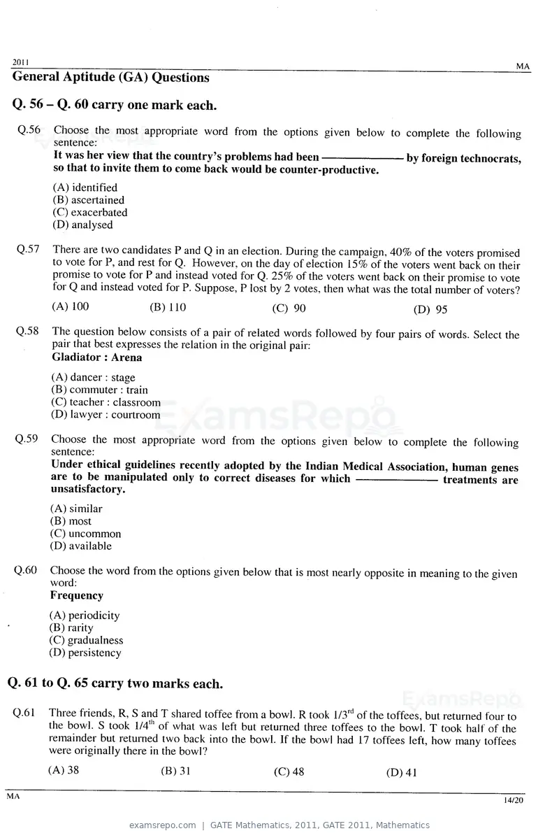 GATE Mathematics 2011 question paper, GATE 2011, Mathematics, page 14 of 15
