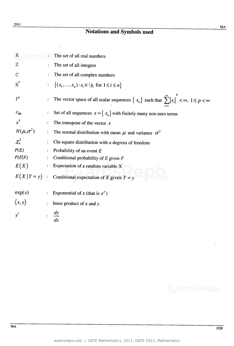 GATE Mathematics 2011 question paper, GATE 2011, Mathematics, page 2 of 15