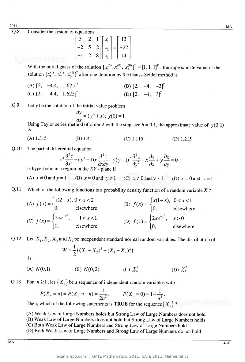 GATE Mathematics 2011 question paper, GATE 2011, Mathematics, page 4 of 15