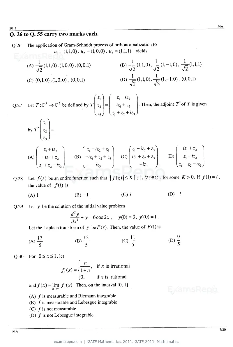 GATE Mathematics 2011 question paper, GATE 2011, Mathematics, page 7 of 15