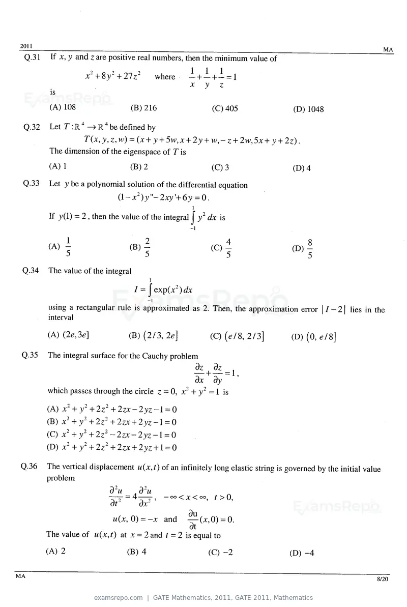 GATE Mathematics 2011 question paper, GATE 2011, Mathematics, page 8 of 15