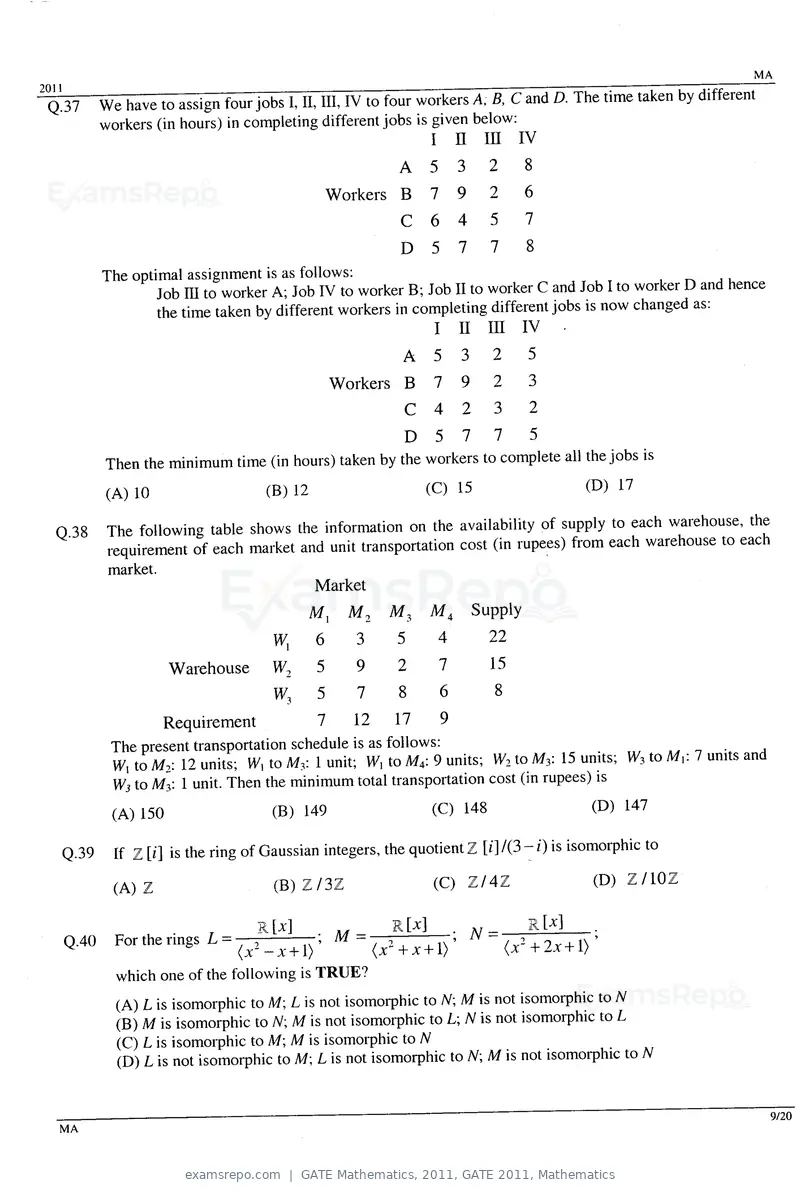 GATE Mathematics 2011 question paper, GATE 2011, Mathematics, page 9 of 15