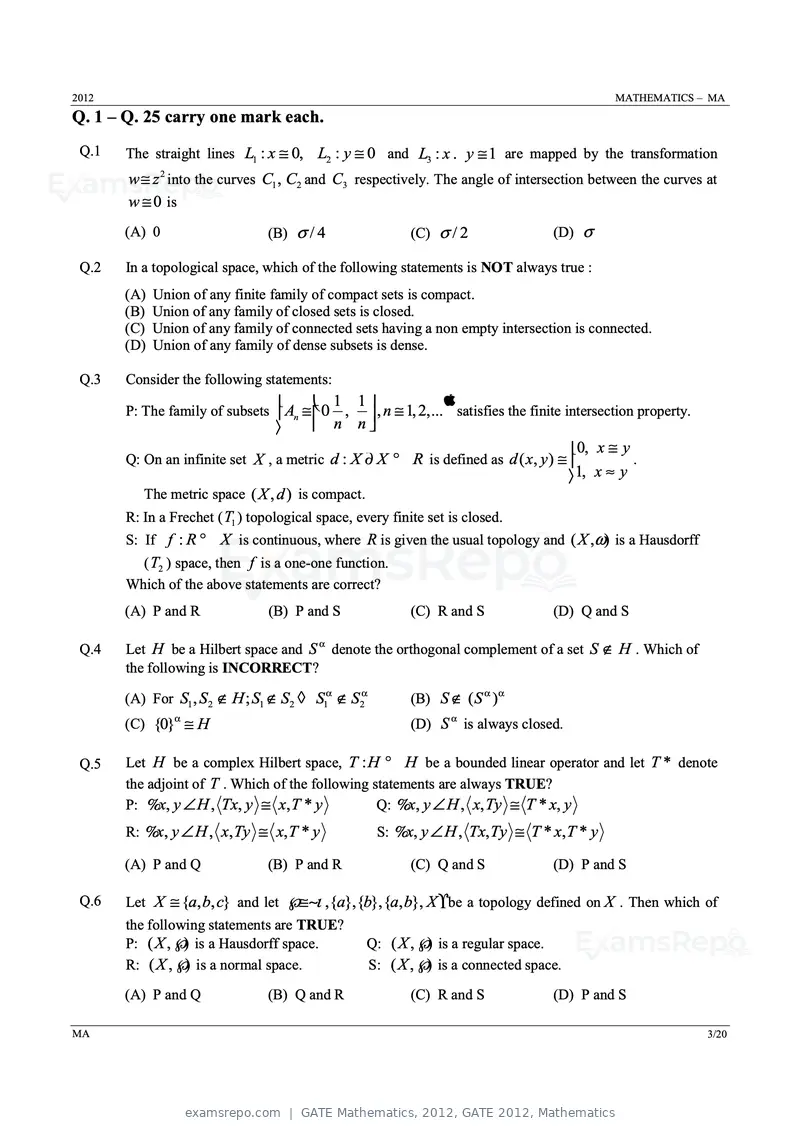 GATE Mathematics 2012 question paper, GATE 2012, Mathematics, page 3 of 15