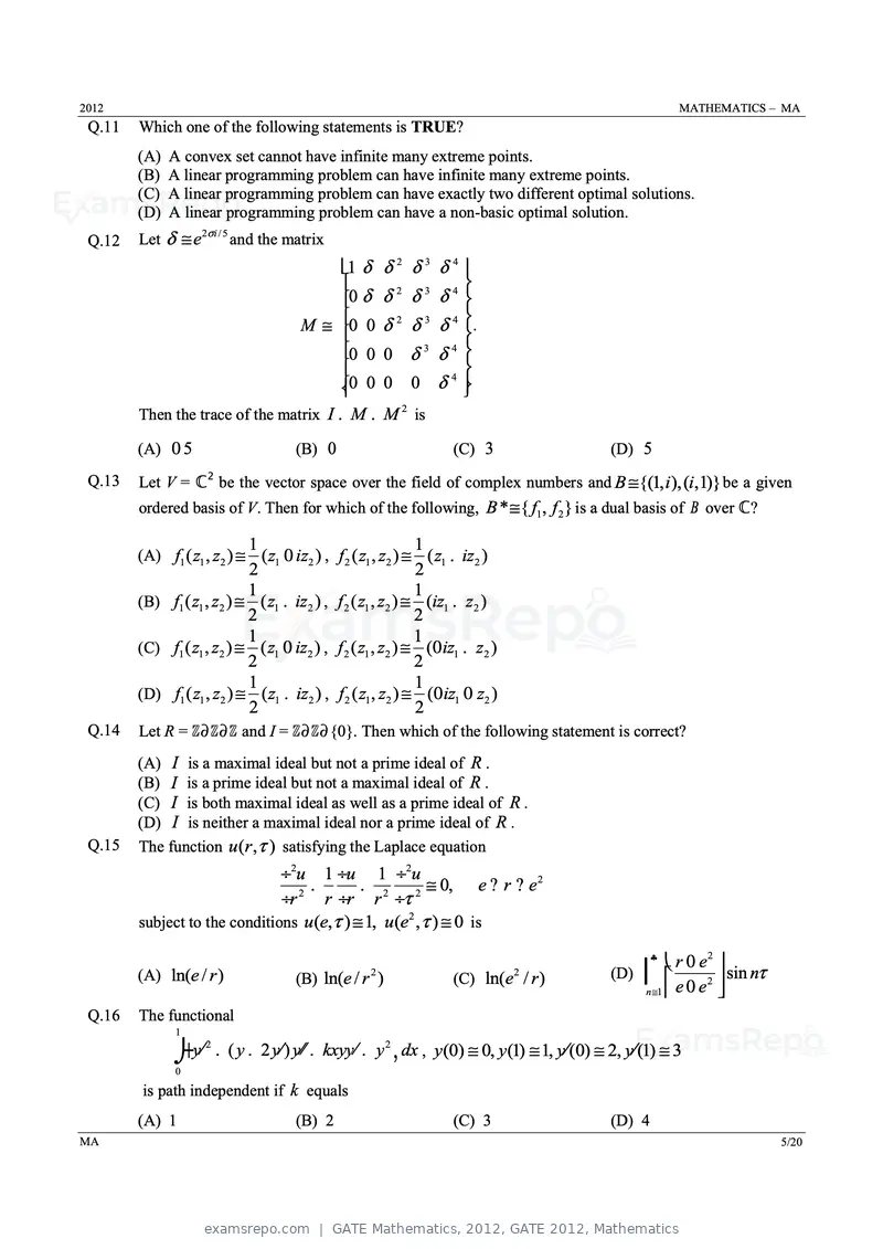 GATE Mathematics 2012 question paper, GATE 2012, Mathematics, page 5 of 15