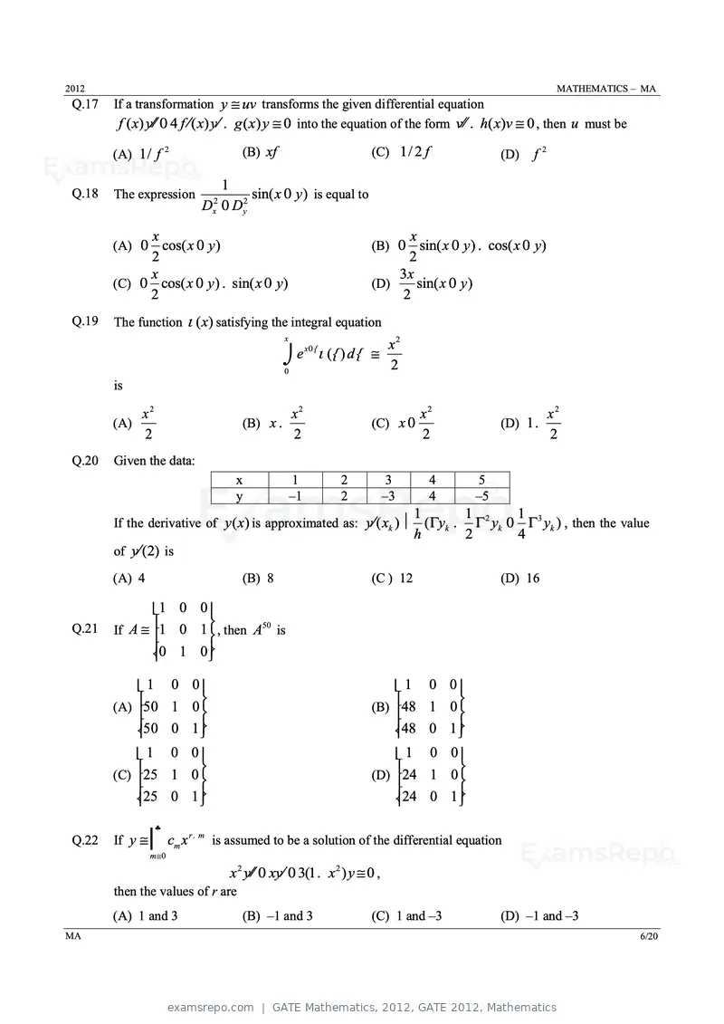 GATE Mathematics 2012 question paper, GATE 2012, Mathematics, page 6 of 15