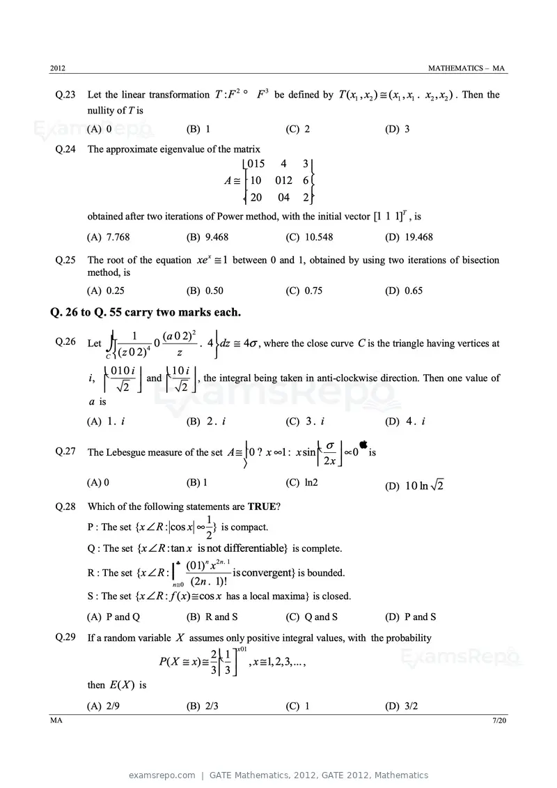 GATE Mathematics 2012 question paper, GATE 2012, Mathematics, page 7 of 15