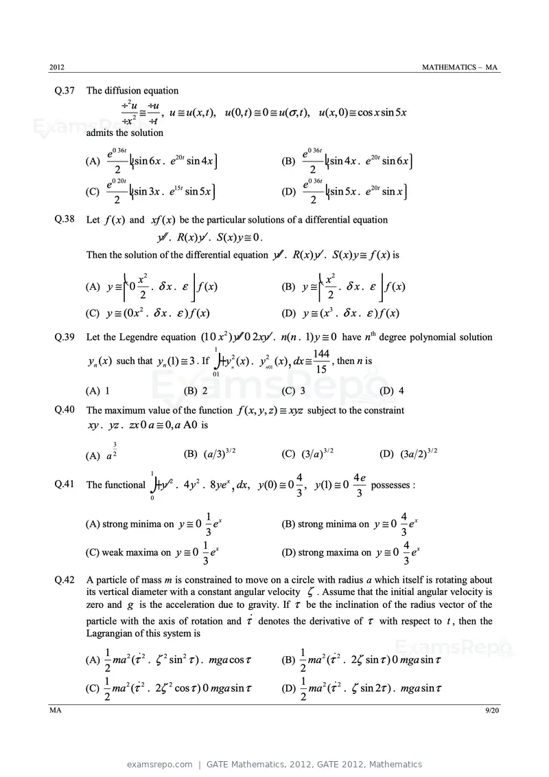 GATE Mathematics 2012 question paper, GATE 2012, Mathematics, page 9 of 15