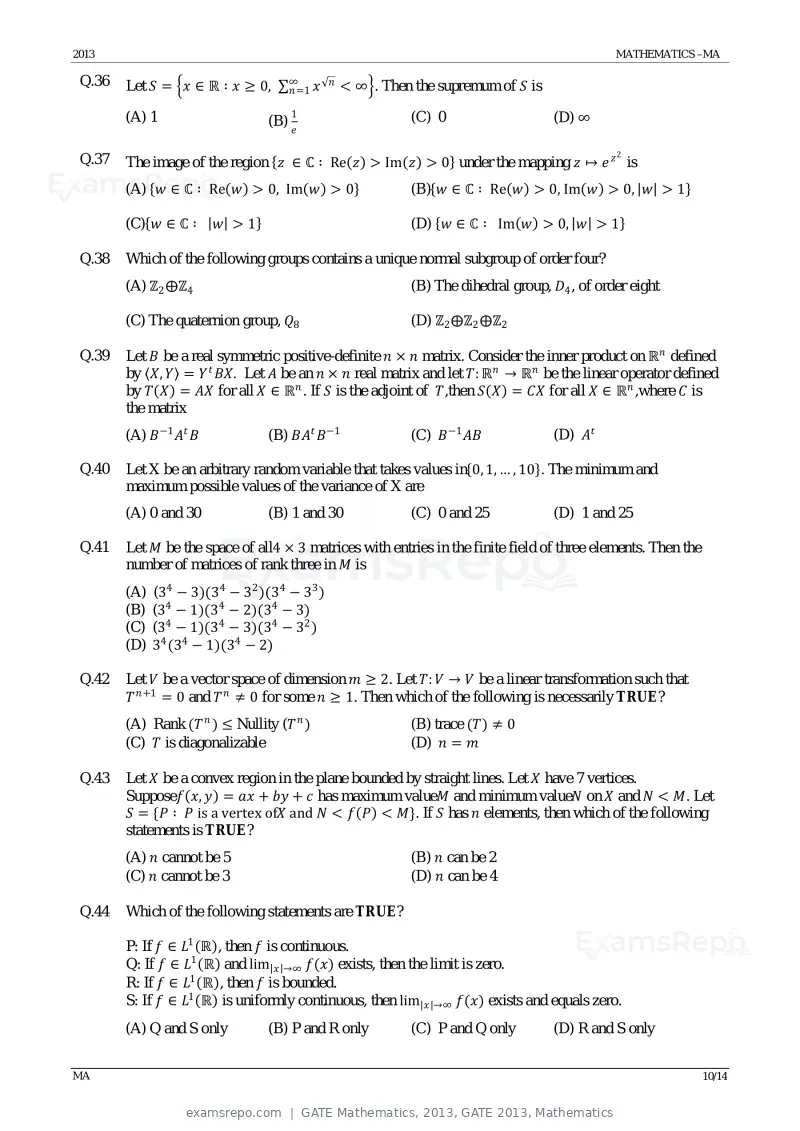 GATE Mathematics 2013 question paper, GATE 2013, Mathematics, page 10 of 14