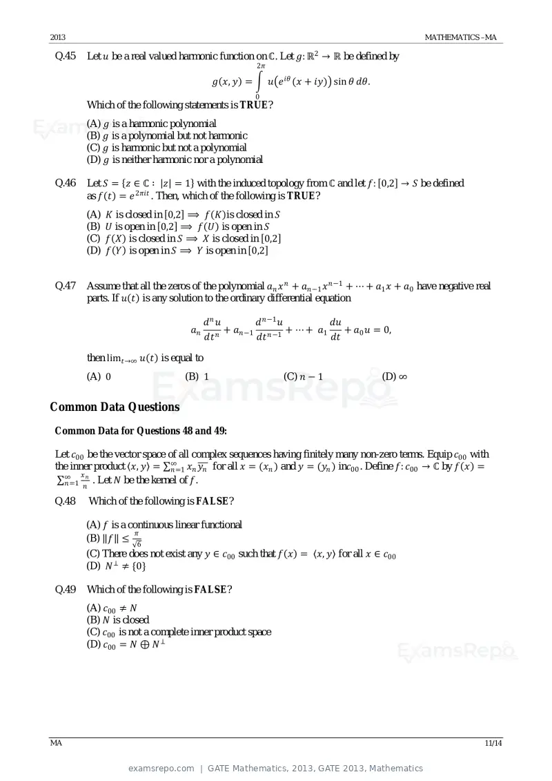 GATE Mathematics 2013 question paper, GATE 2013, Mathematics, page 11 of 14