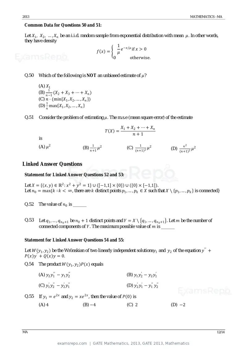 GATE Mathematics 2013 question paper, GATE 2013, Mathematics, page 12 of 14
