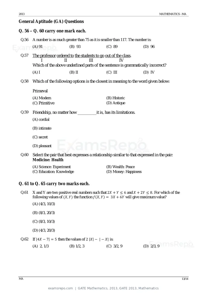 GATE Mathematics 2013 question paper, GATE 2013, Mathematics, page 13 of 14