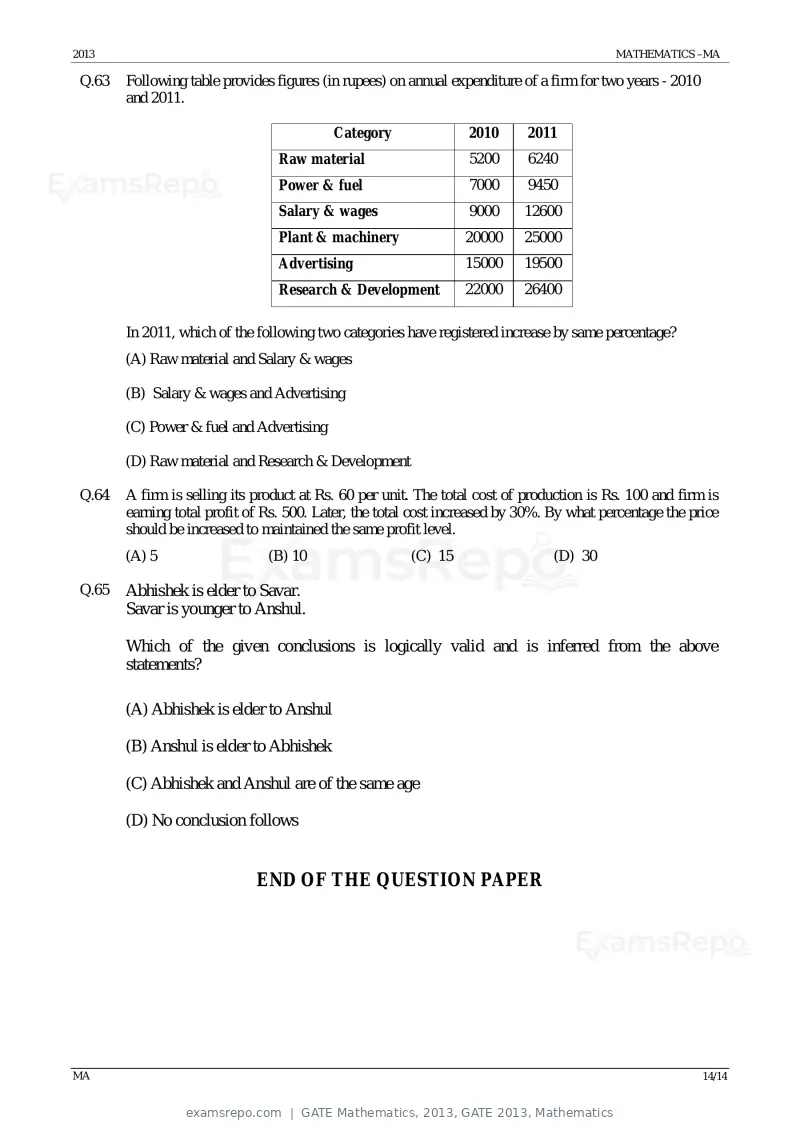 GATE Mathematics 2013 question paper, GATE 2013, Mathematics, page 14 of 14