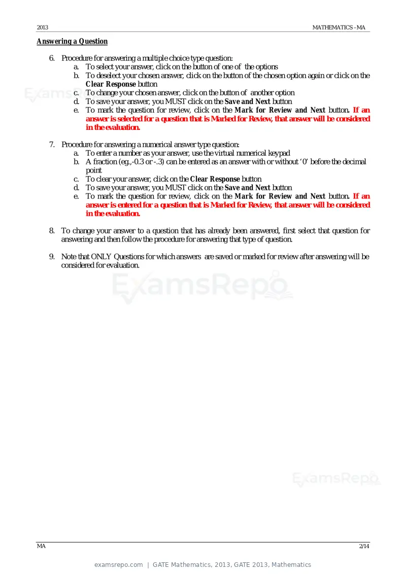 GATE Mathematics 2013 question paper, GATE 2013, Mathematics, page 2 of 14