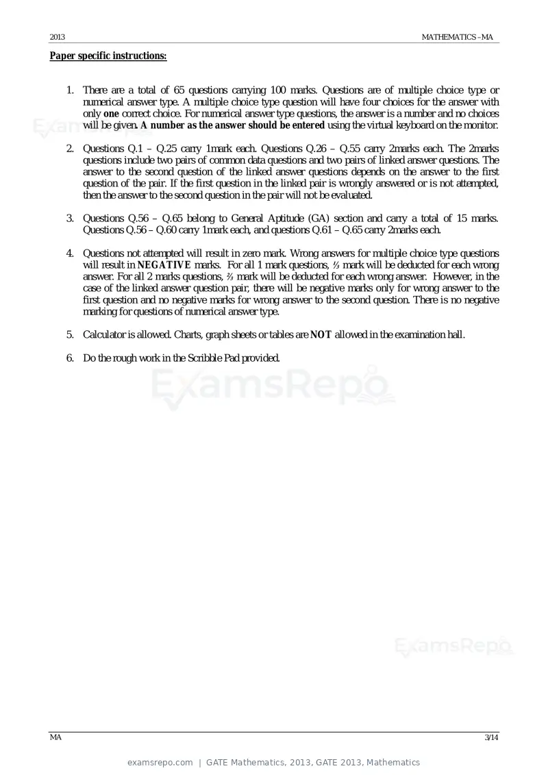GATE Mathematics 2013 question paper, GATE 2013, Mathematics, page 3 of 14