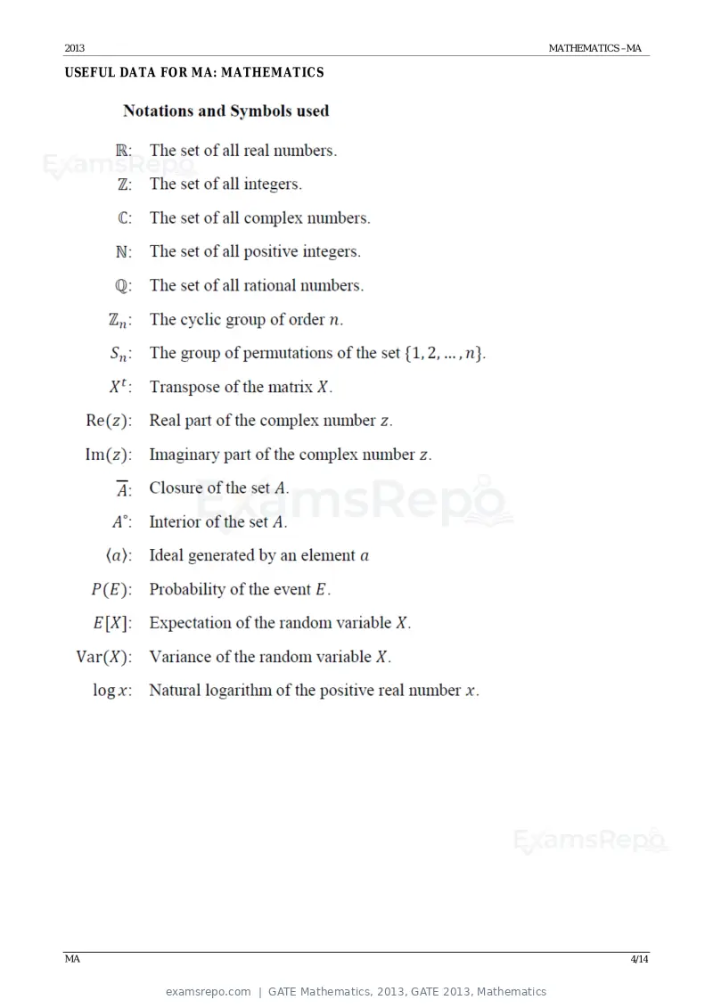 GATE Mathematics 2013 question paper, GATE 2013, Mathematics, page 4 of 14
