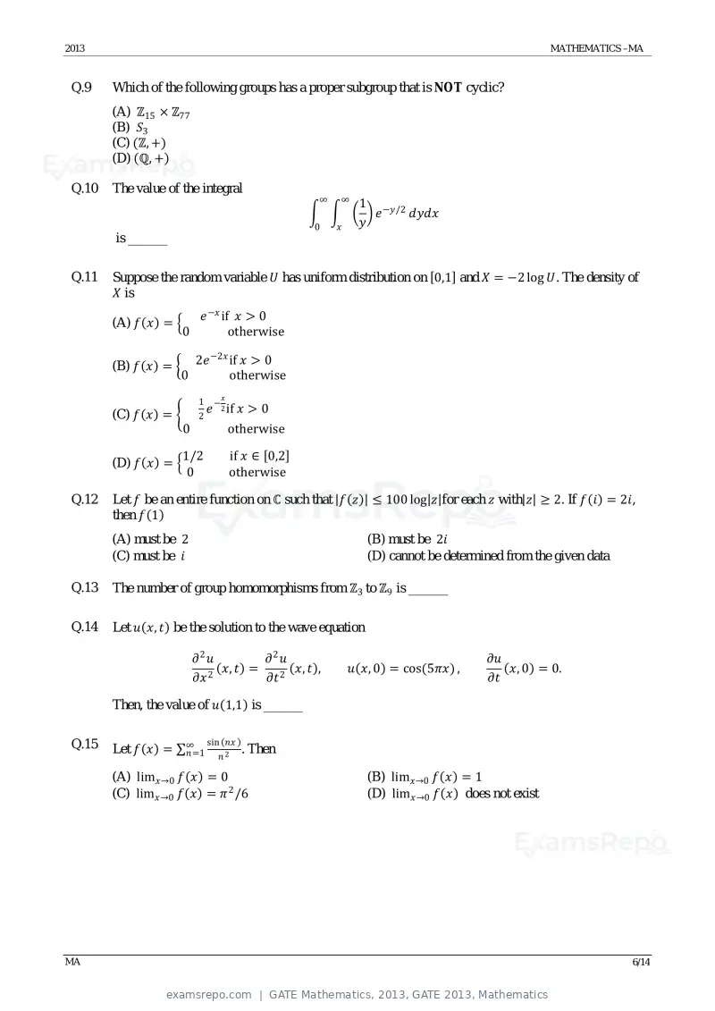 GATE Mathematics 2013 question paper, GATE 2013, Mathematics, page 6 of 14