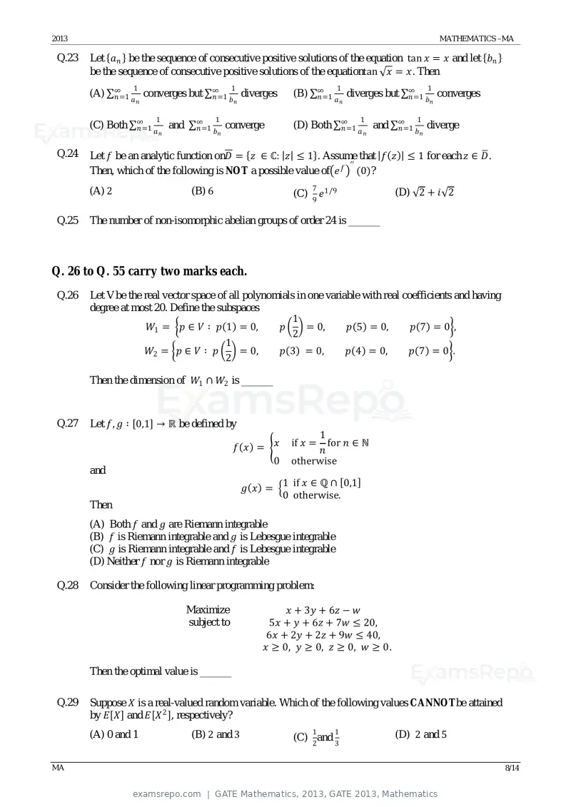 GATE Mathematics 2013 question paper, GATE 2013, Mathematics, page 8 of 14