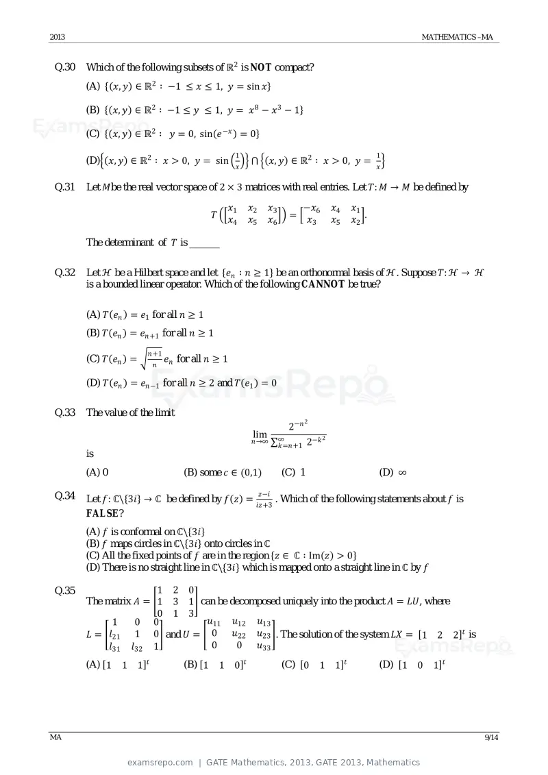 GATE Mathematics 2013 question paper, GATE 2013, Mathematics, page 9 of 14