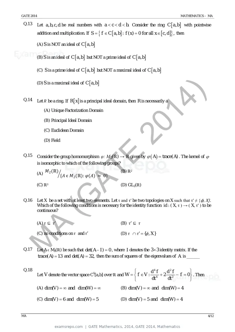 GATE Mathematics 2014 question paper, GATE 2014, Mathematics, page 10 of 19