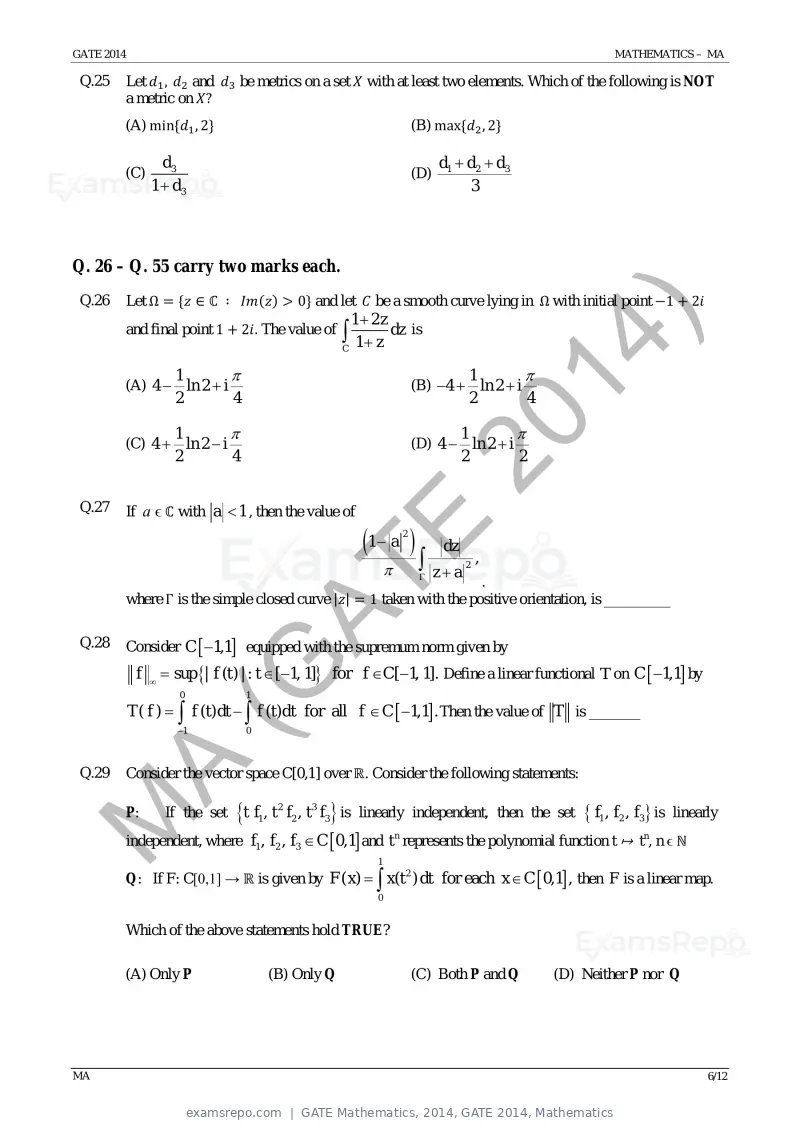 GATE Mathematics 2014 question paper, GATE 2014, Mathematics, page 12 of 19