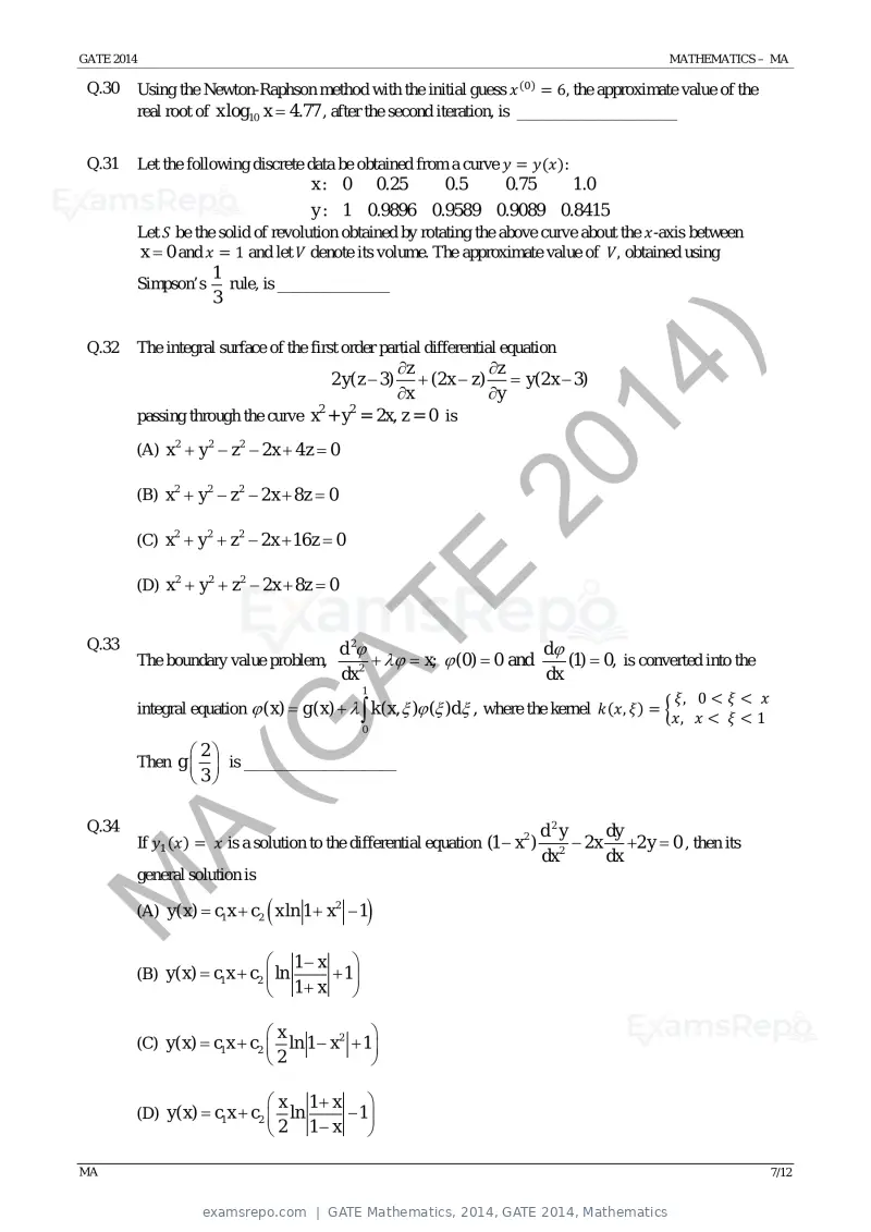GATE Mathematics 2014 question paper, GATE 2014, Mathematics, page 13 of 19