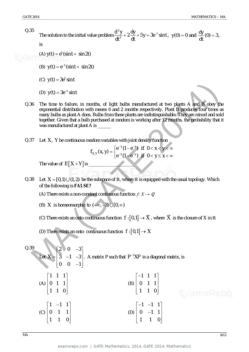 GATE Mathematics 2014 question paper, GATE 2014, Mathematics, page 14 of 19