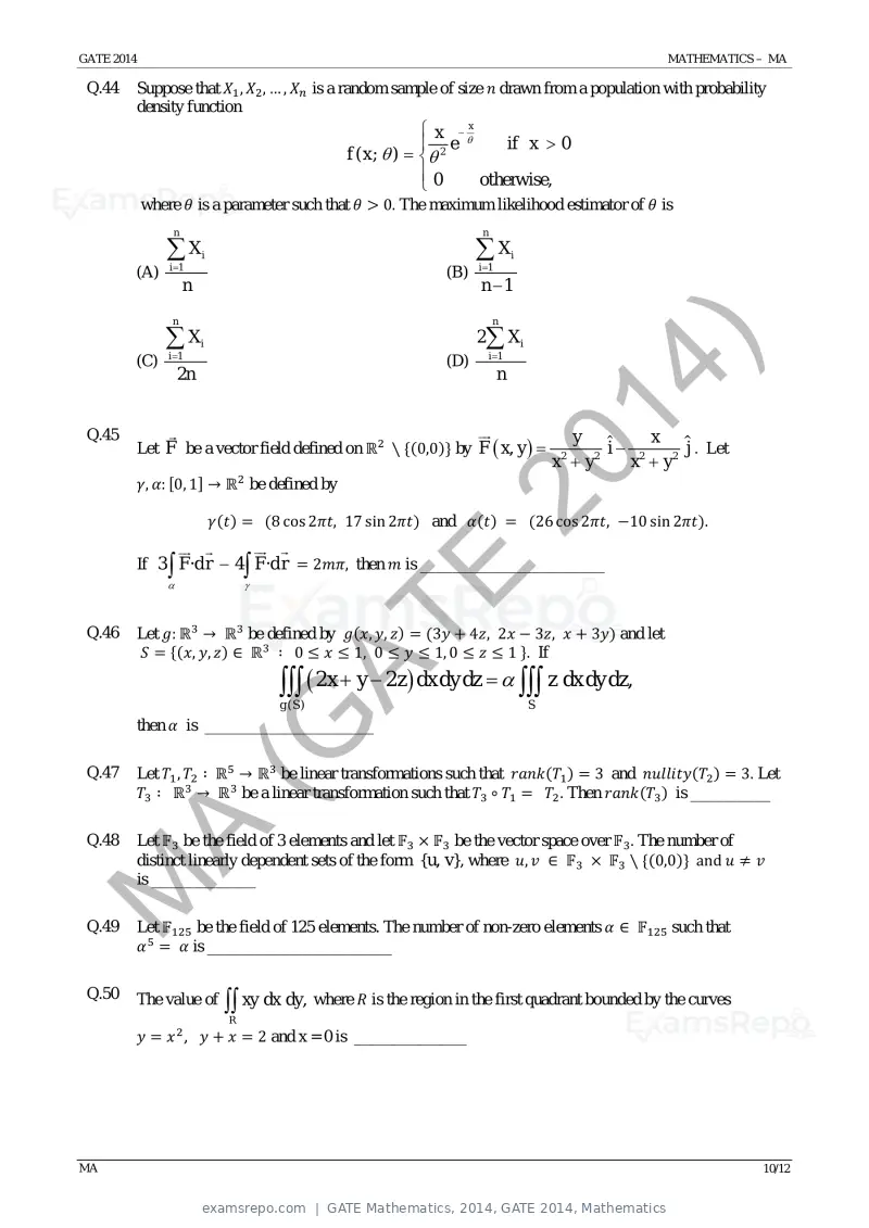 GATE Mathematics 2014 question paper, GATE 2014, Mathematics, page 16 of 19