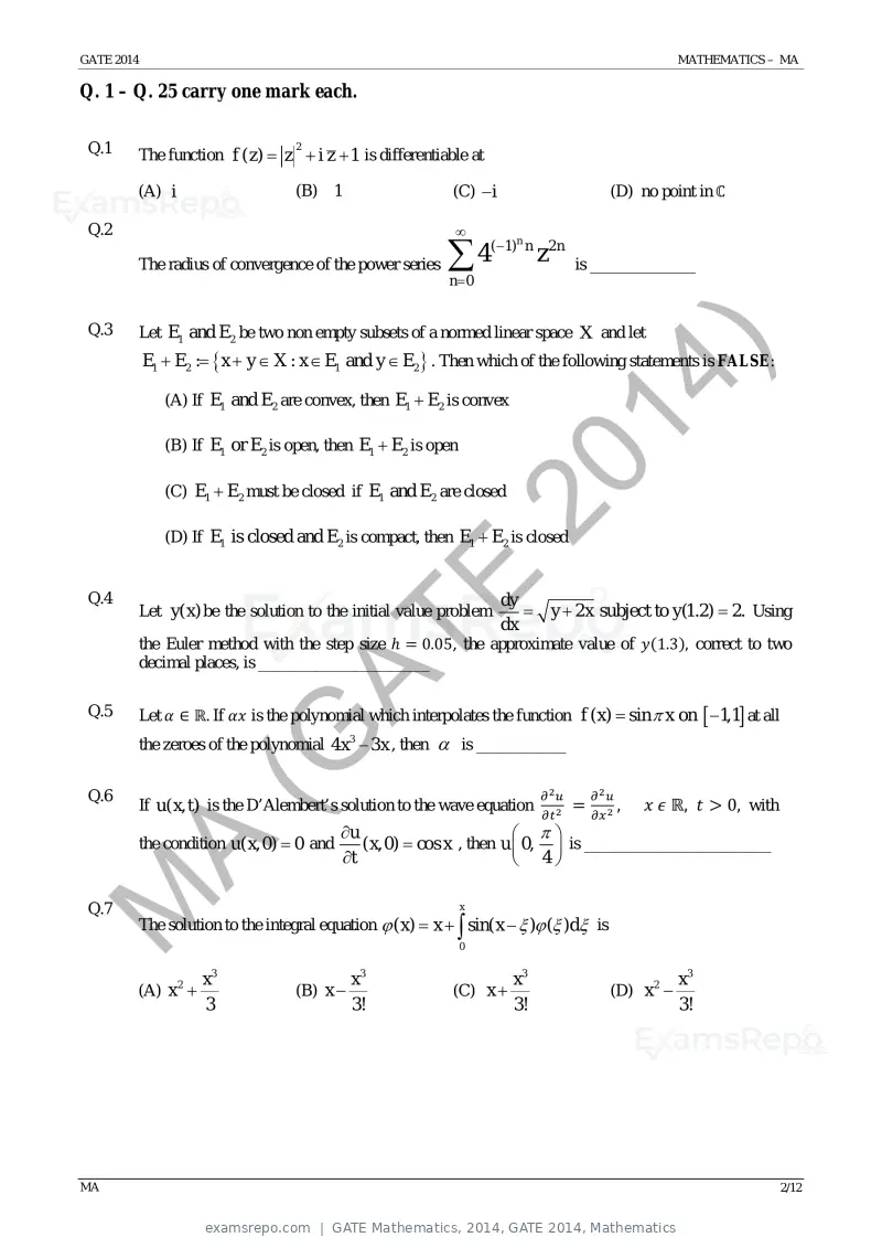 GATE Mathematics 2014 question paper, GATE 2014, Mathematics, page 8 of 19